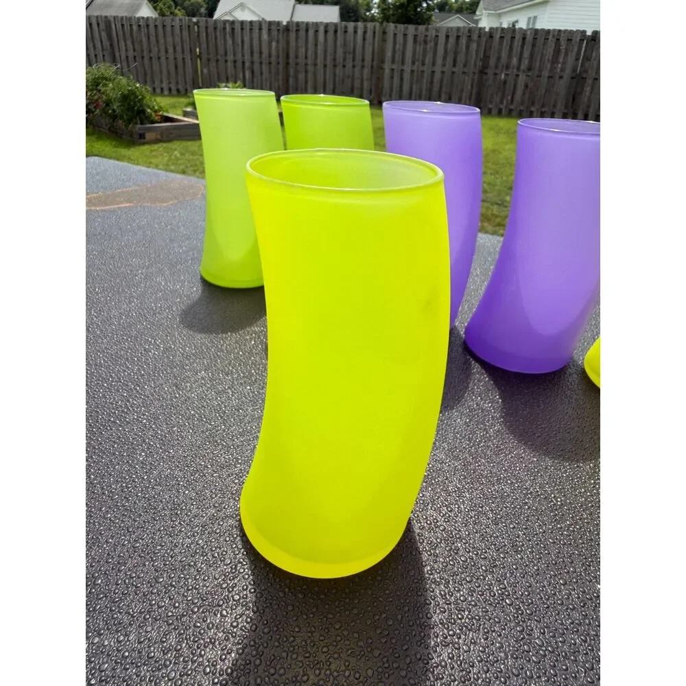 Set of 11 Vintage Set Libbey Watusi Retro Frosted Swerve Tumblers